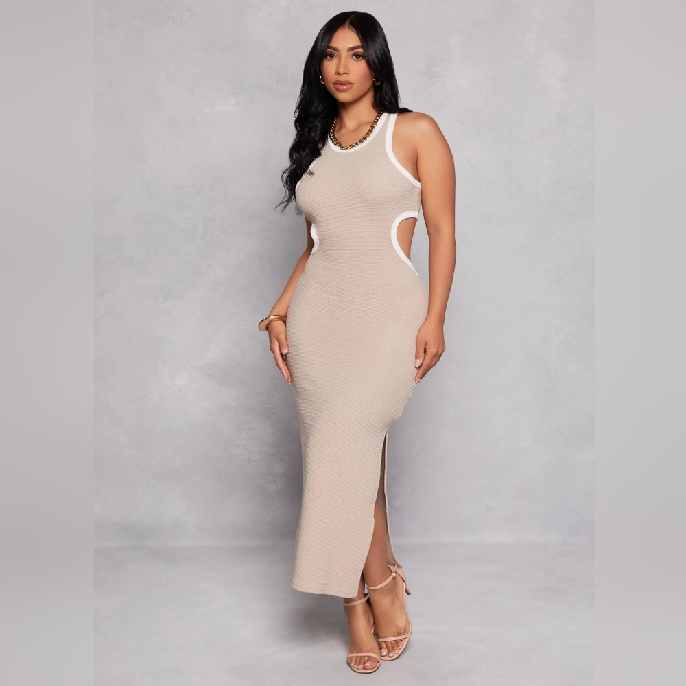 Cutout Stretchy Side Slit Dress Sz-L